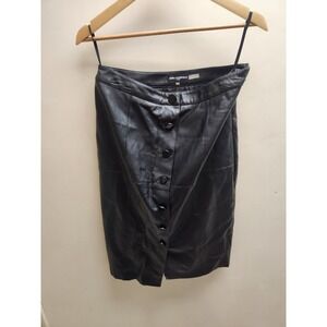 Karl Lagerfeld Paris Black Leather Button Front‎ Midi Pencil Skirt Size 8